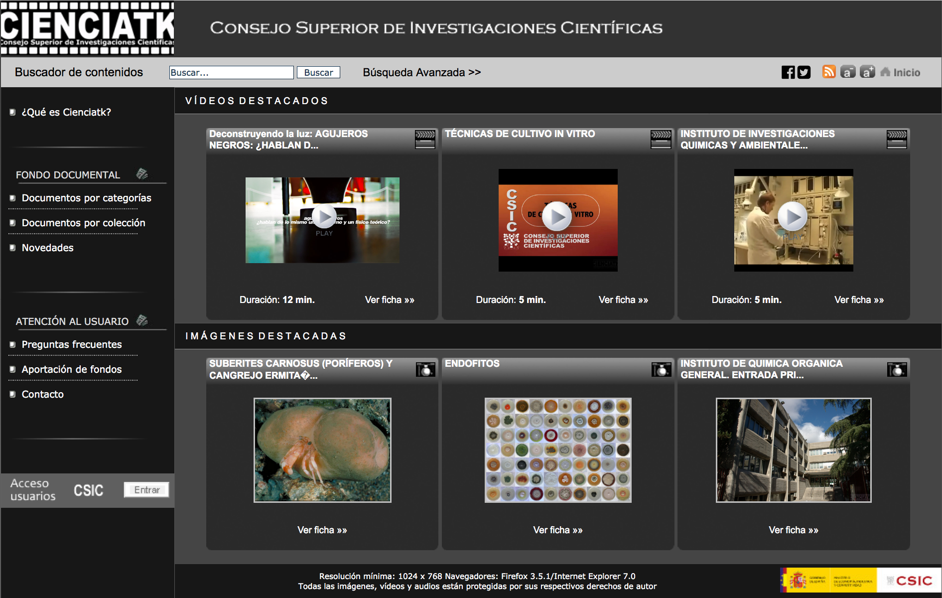 Variedad de vídeos y fotografías en Cienciatk