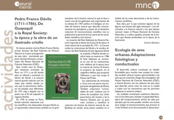 Portada sobre bibliografía del MNCN de NaturalMente 02