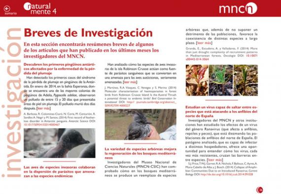 Portada de la sección "Breves de investigación" de la revista NaturalMente 04