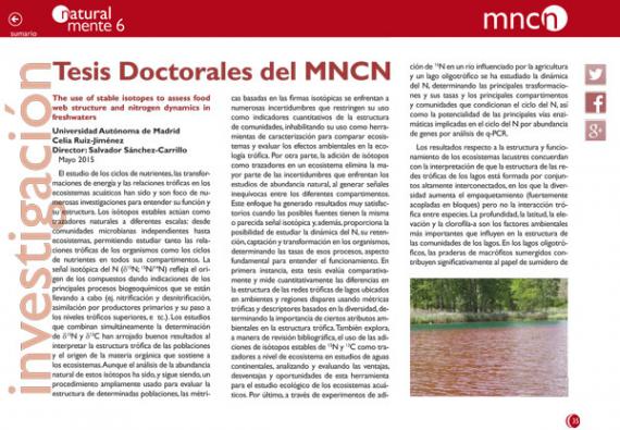 Portada del artículo Tesis Doctorales MNCN de NaturalMente 06