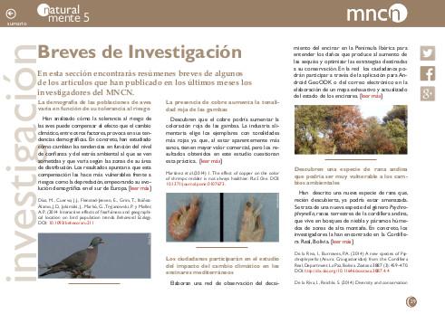 Portada de la sección "Breves de investigación" de la revista NaturalMente nº 5