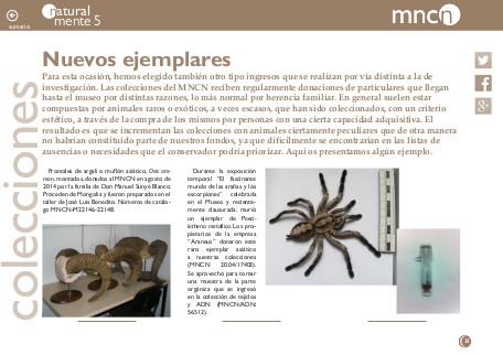 Portada de la sección "Nuevos ejemplares" de la revista NaturalMente nº 5