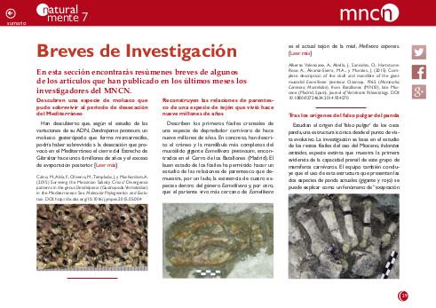 Portada de la sección "Breves de investigación" de la revista NaturalMente nº 5