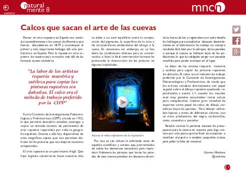 Portada del artículo "Calcos que sacan el arte de las cuevas" de la revista NaturalMente nº 8