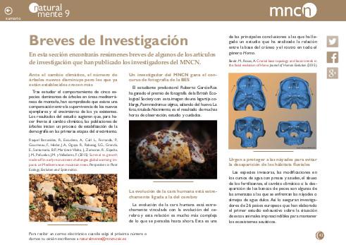 Portada de la sección "Breves de investigación" de la revista NaturalMente nº 9