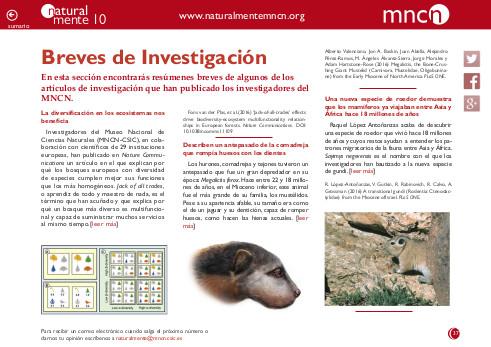 Portada de la sección "Breves de investigación" de la revista NaturalMente nº 10
