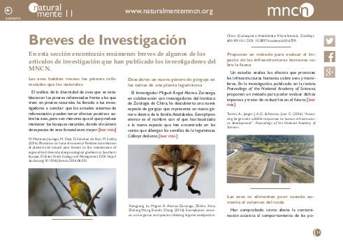 Portada de la sección "Breves de investigación" de la revista NaturalMente nº 11