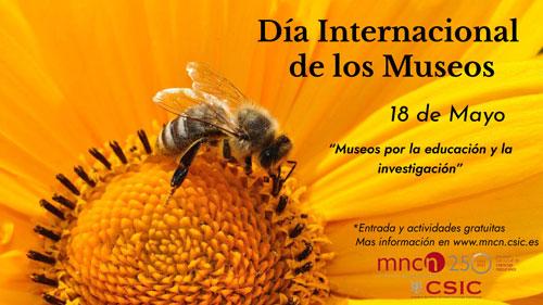 Cartel de la jornada en la que se ve una abeja polinizando un girasol