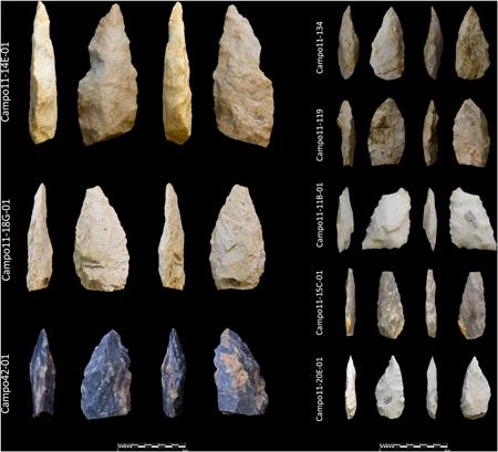 Artefactos líticos bifaciales recuperados en los yacimientos de Campo 11 y Campo 42 en Guinea Ecuatorial