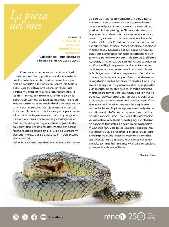 La Pieza del Mes en NaturalMente 47